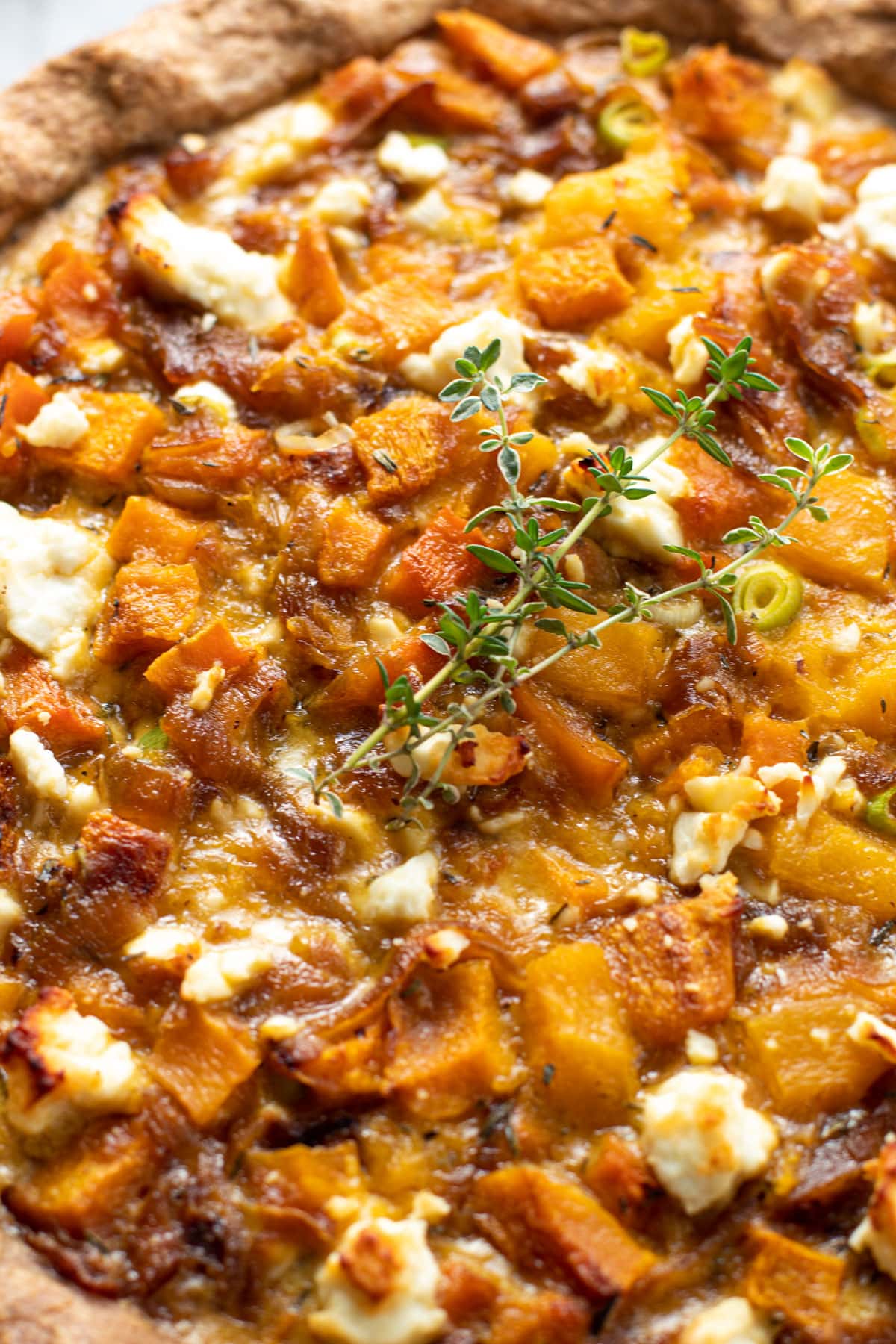 Savory squash pie with onions and feta.