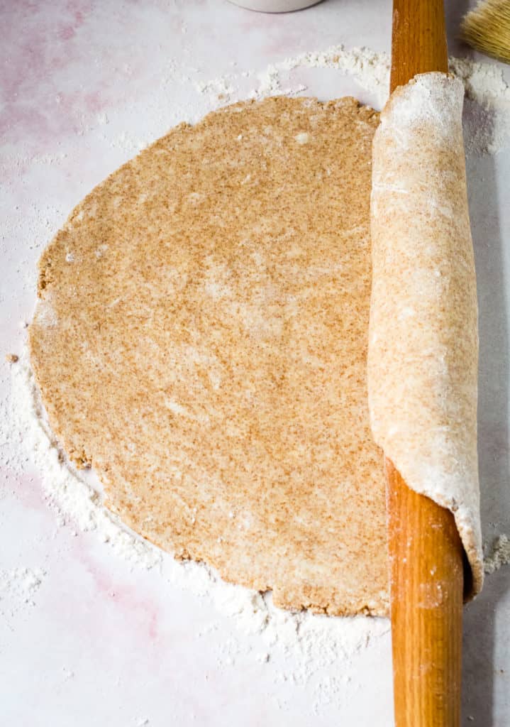 Rolled out spelt pie crust.