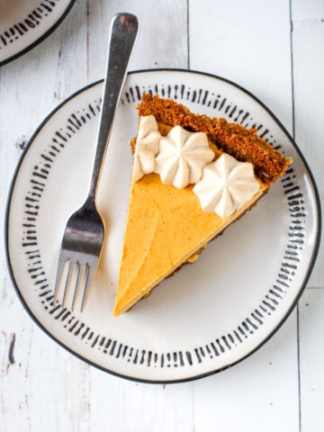A slice of no bake pumpkin pie.