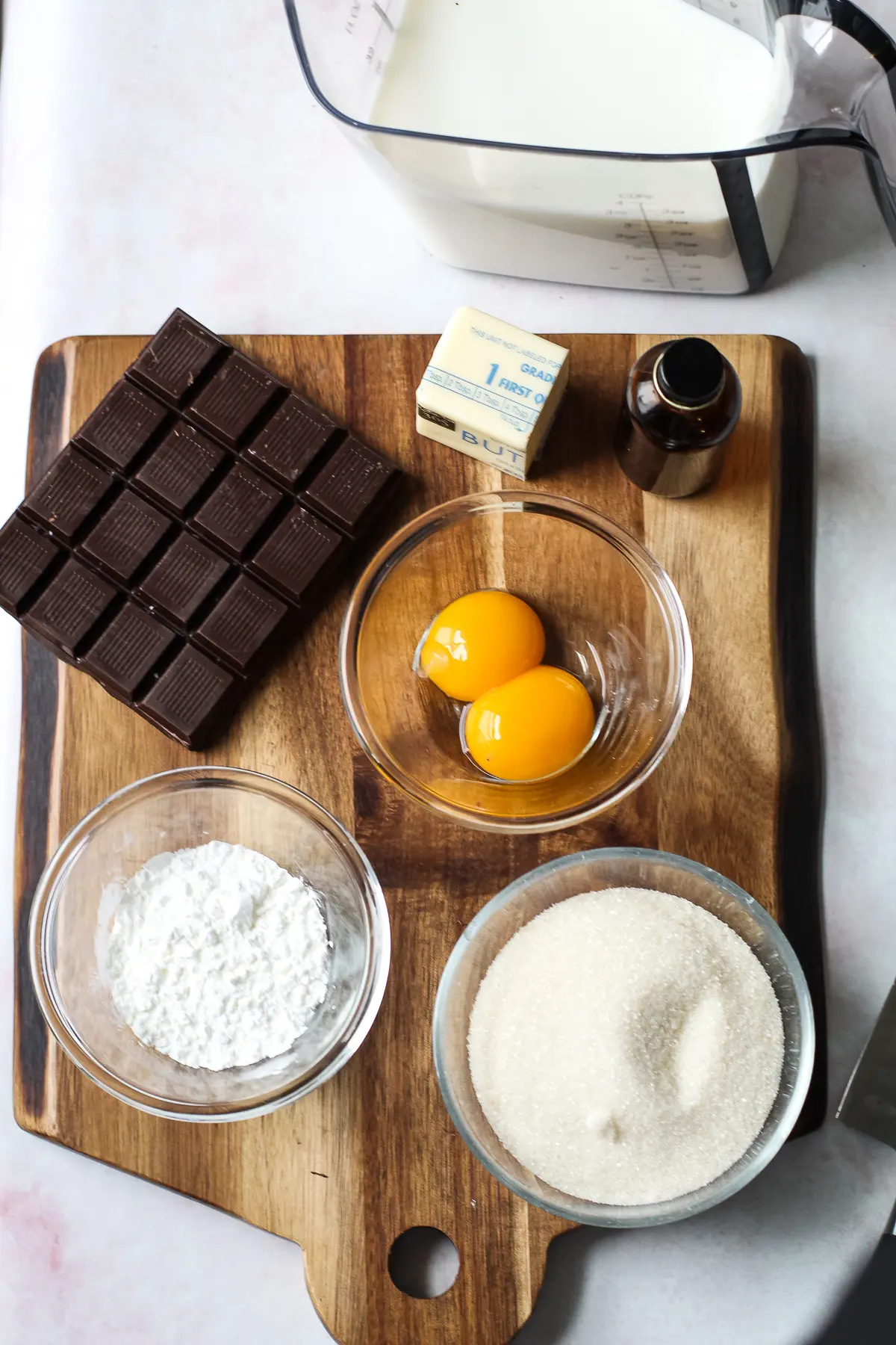 Ingredients for homemade chocolate pudding.