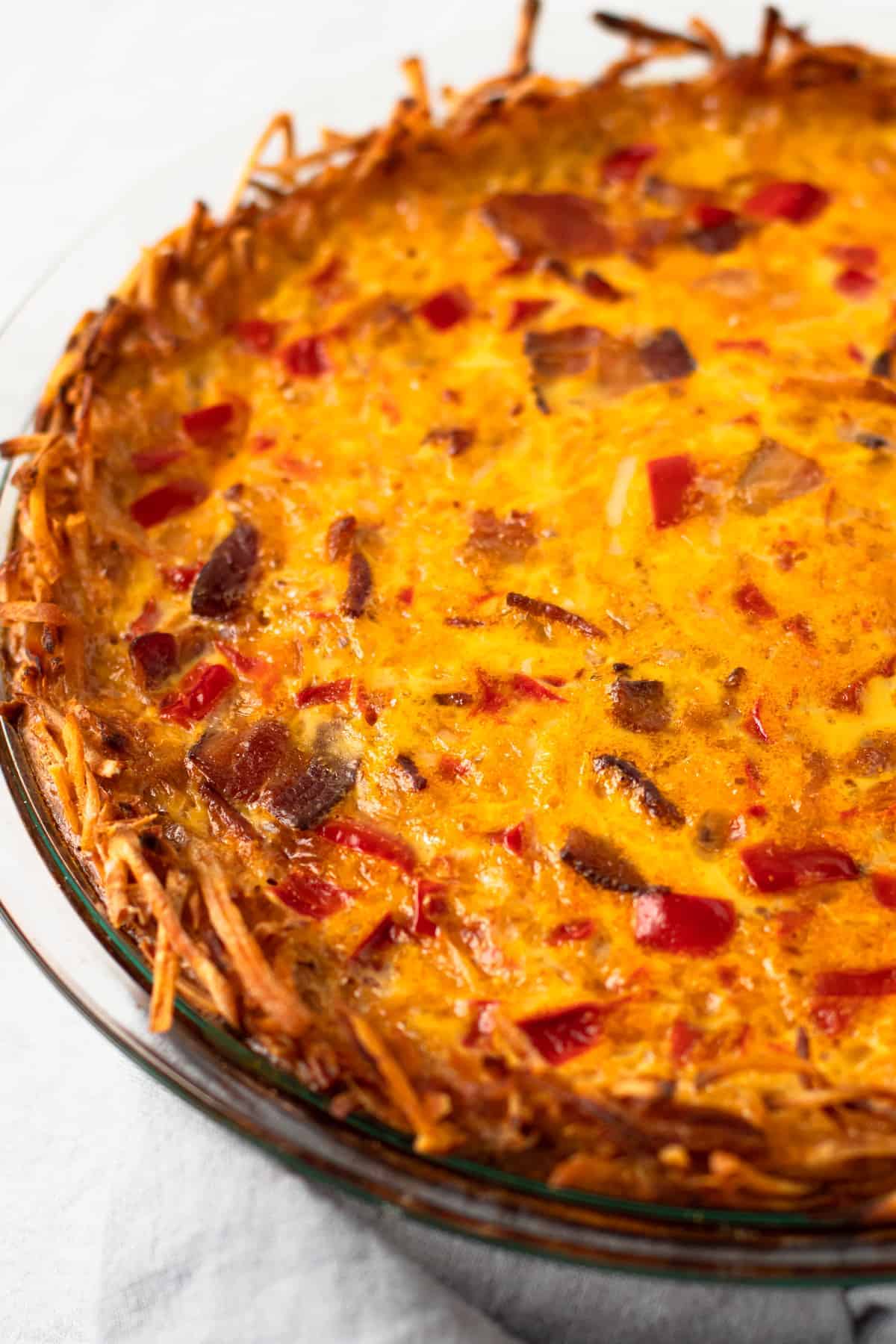 A baked breakfast pie.