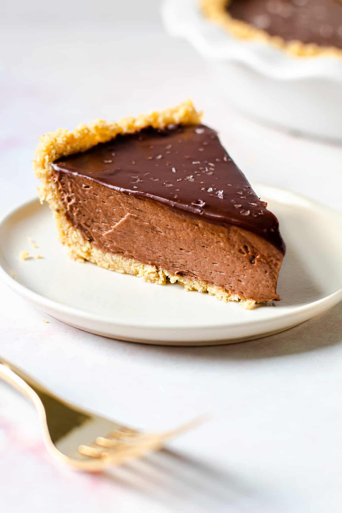 A slice of Nutella Pie on a plate.