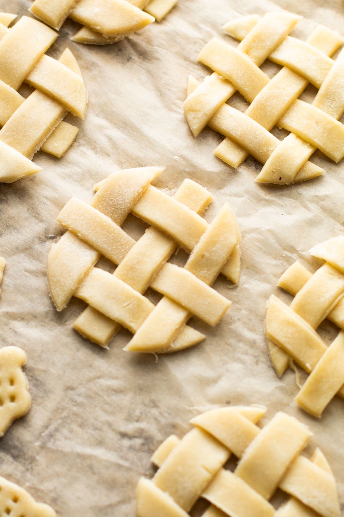 Lattice pie tops for a mini pie.