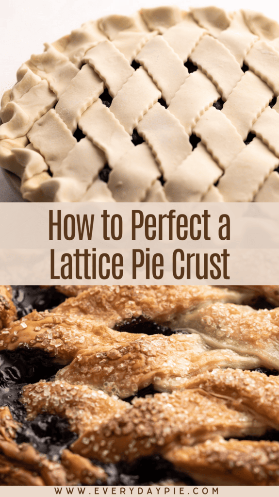 An unbaked and a baked pie made with a lattice crust.