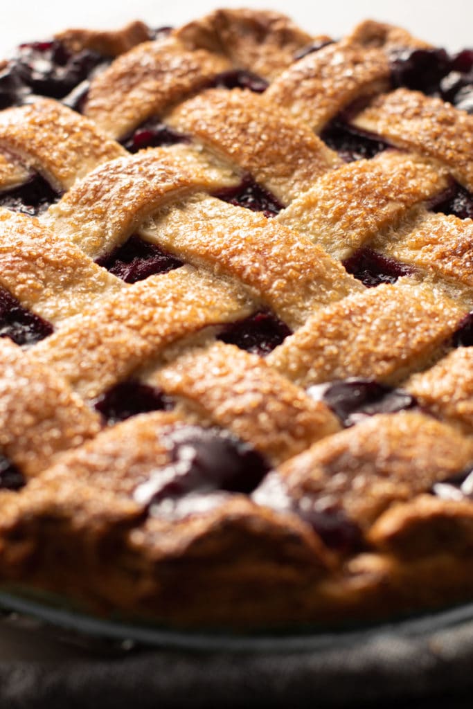 A baked lattice pie crust.