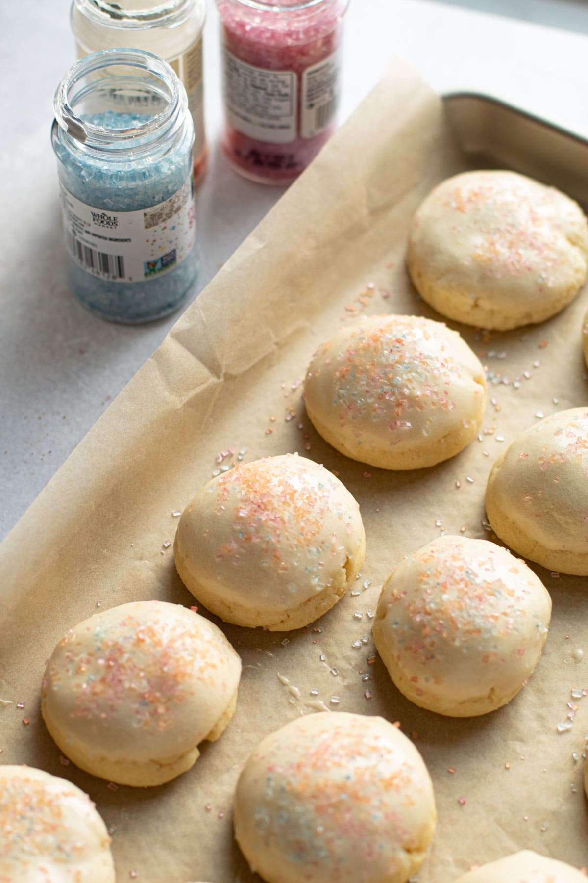 Anise cookies on a sheet tray.