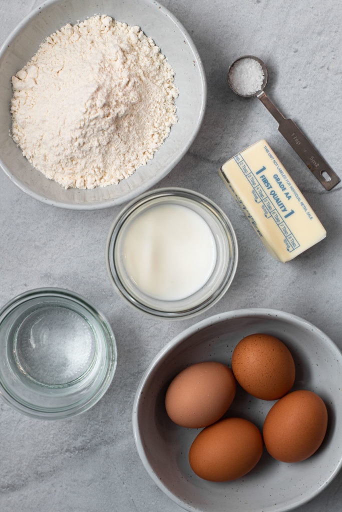 Ingredients for choux pastry.