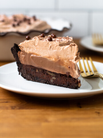 Mississippi Mud Pie slice with five layers.