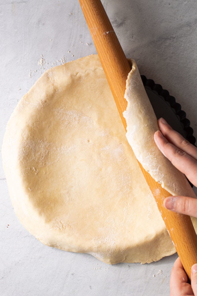 A pate Brisee pastry being made.