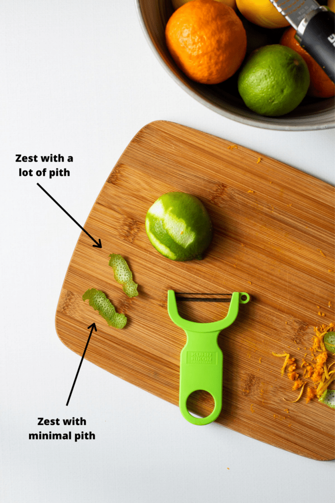 Zesting a lime showing to avoid the pith.