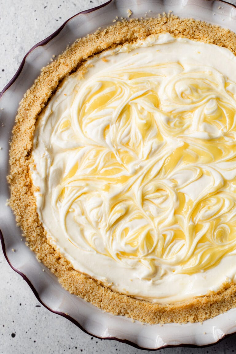 A swirled creamy lemon pie.