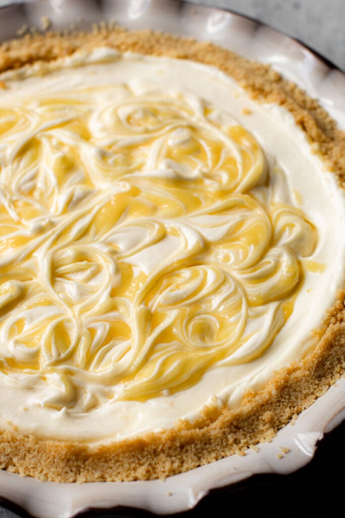 A creamy lemon swirl pie.