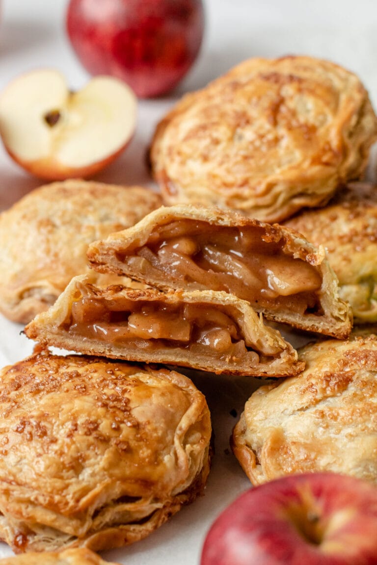 Apple hand pies cut in half.