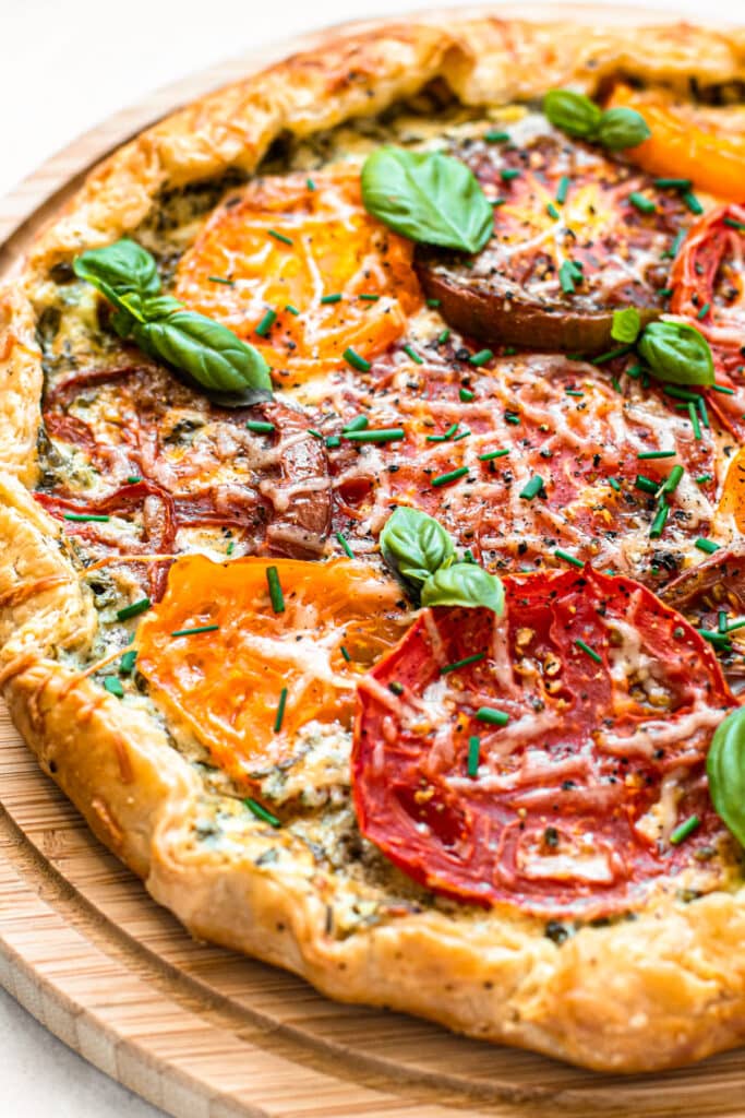 A whole heirloom tomato galette.