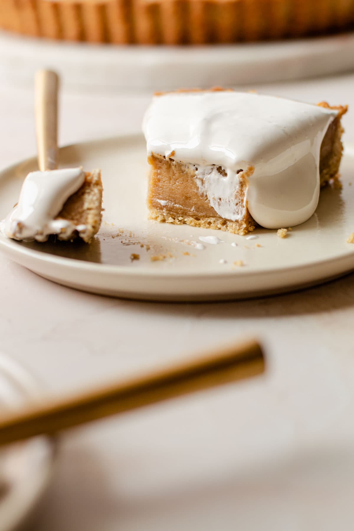 A peanut butter and fluff tart slice.