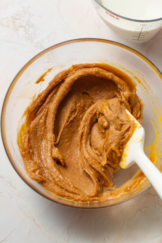 Peanut butter mixed together with sugar and egg yolks.
