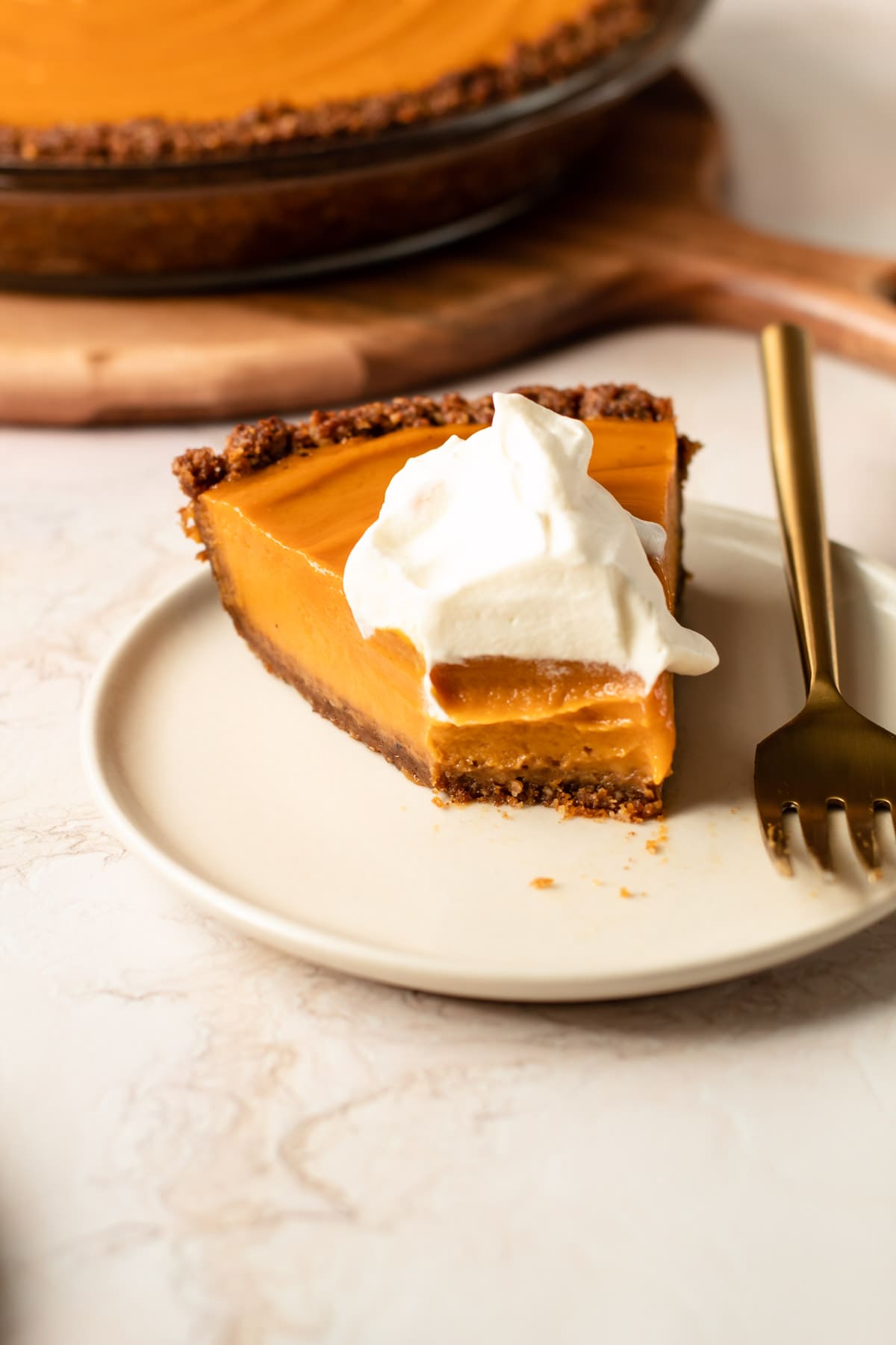 A slice of sweet potato pie.