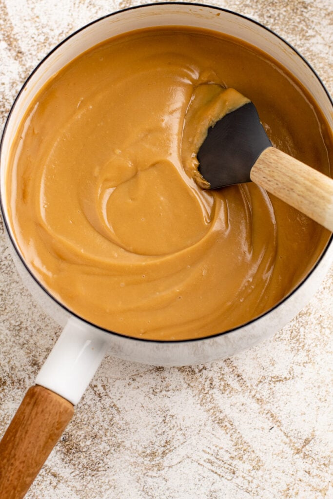 Butterscotch pudding in a pot.