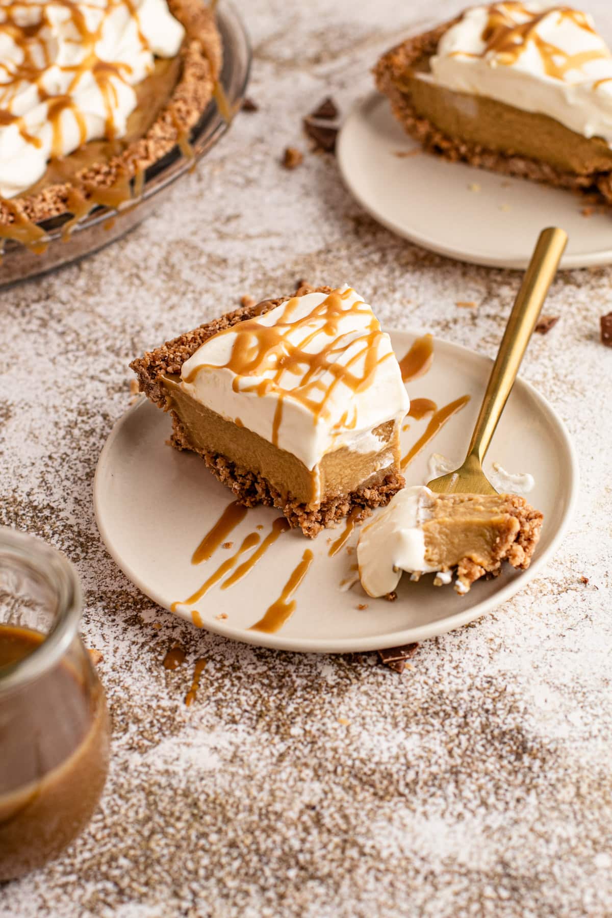 A slice of butterscotch pie.