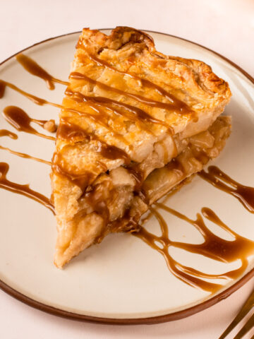 A slice of butterscotch pear pie.