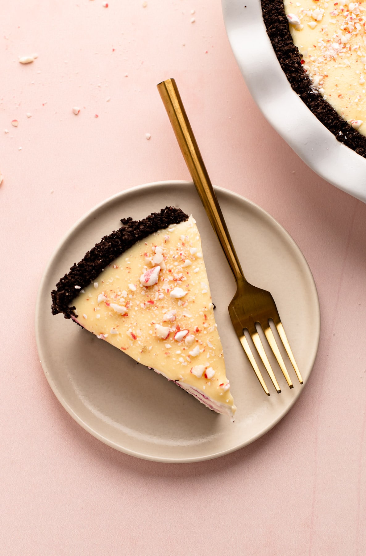 A slice of candy cane pie.