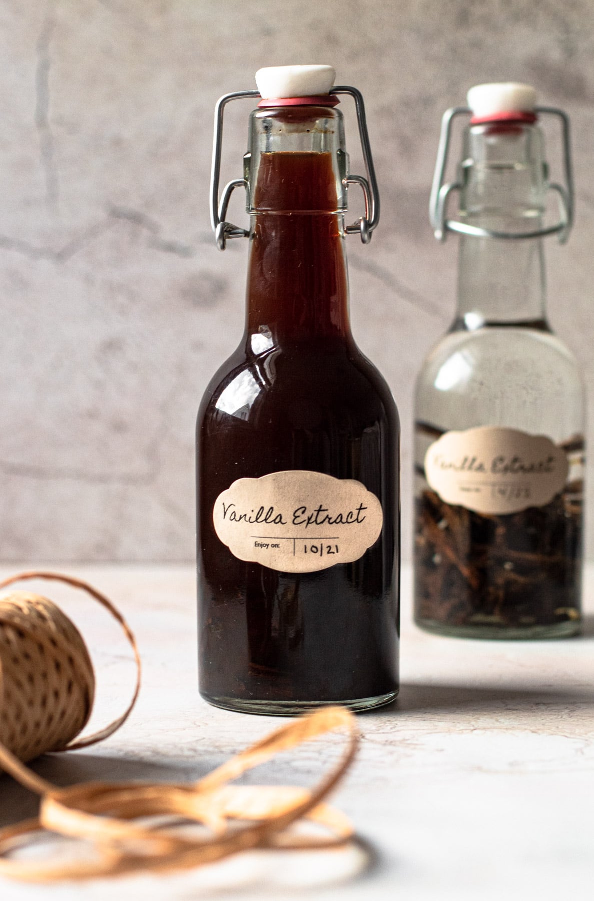 Homemade vanilla extract in a bottle with a pretty label.