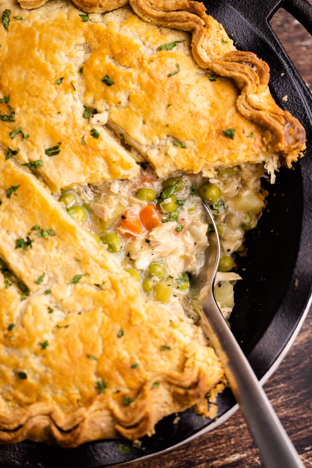 A baked chicken pot pie.