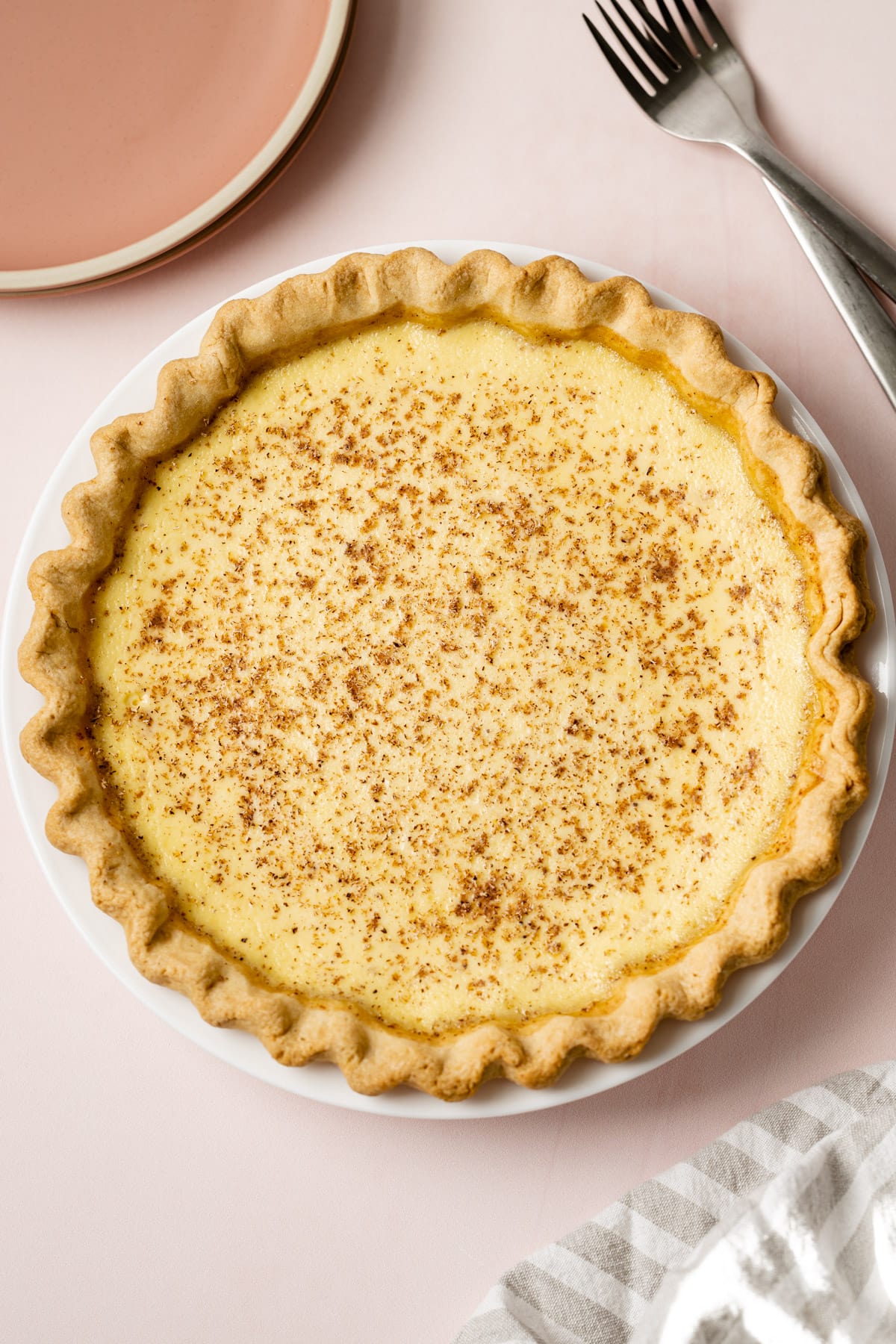 A fully baked custard pie.