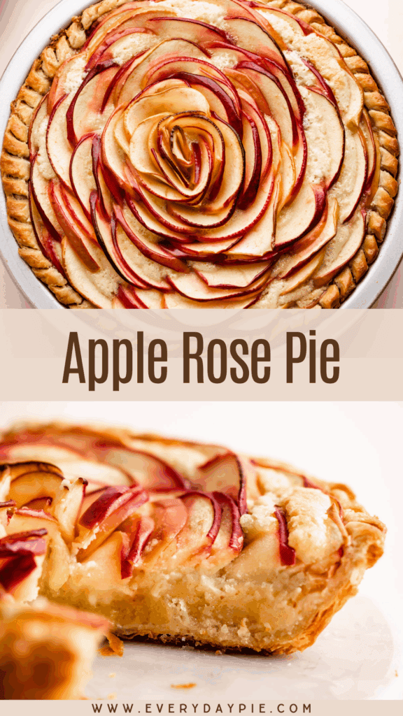 A baked apple rose pie and one that is sliced.