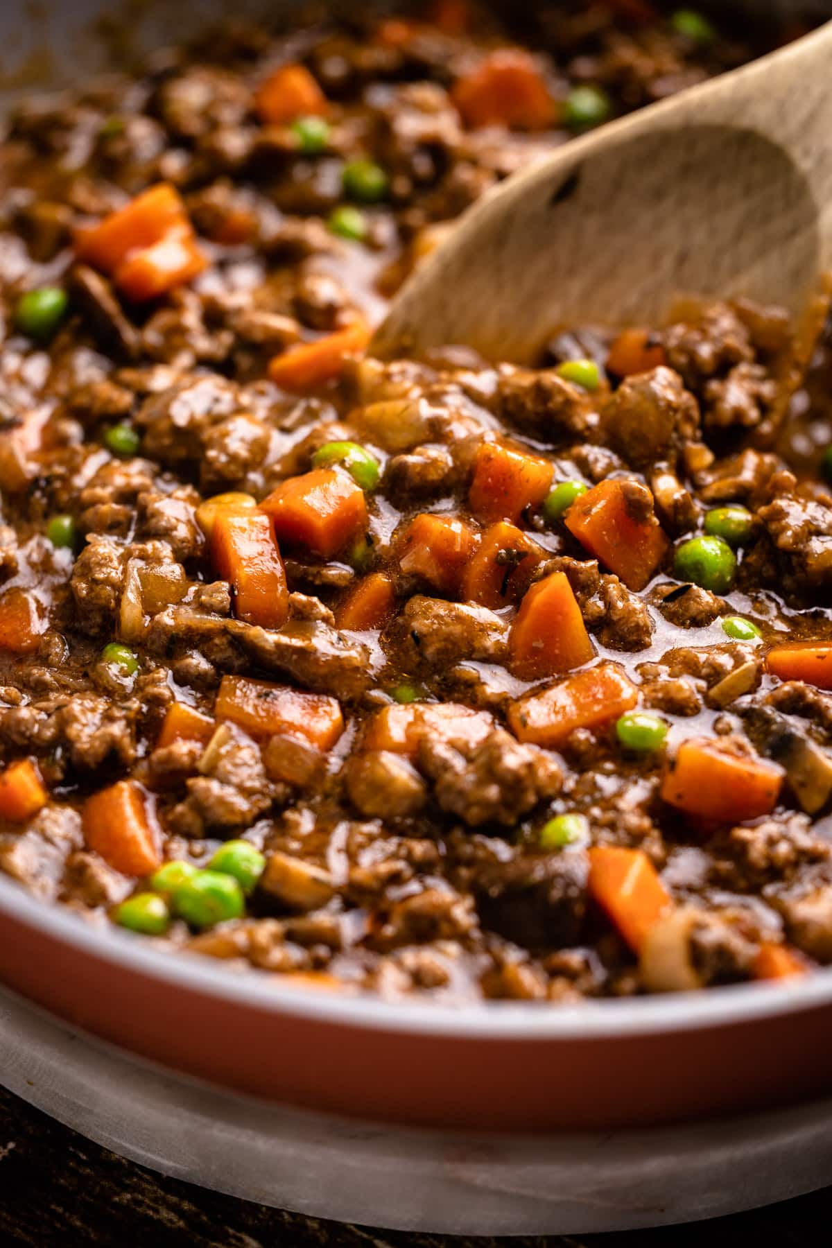 A velvety ground beef filling for shepherd's pie.