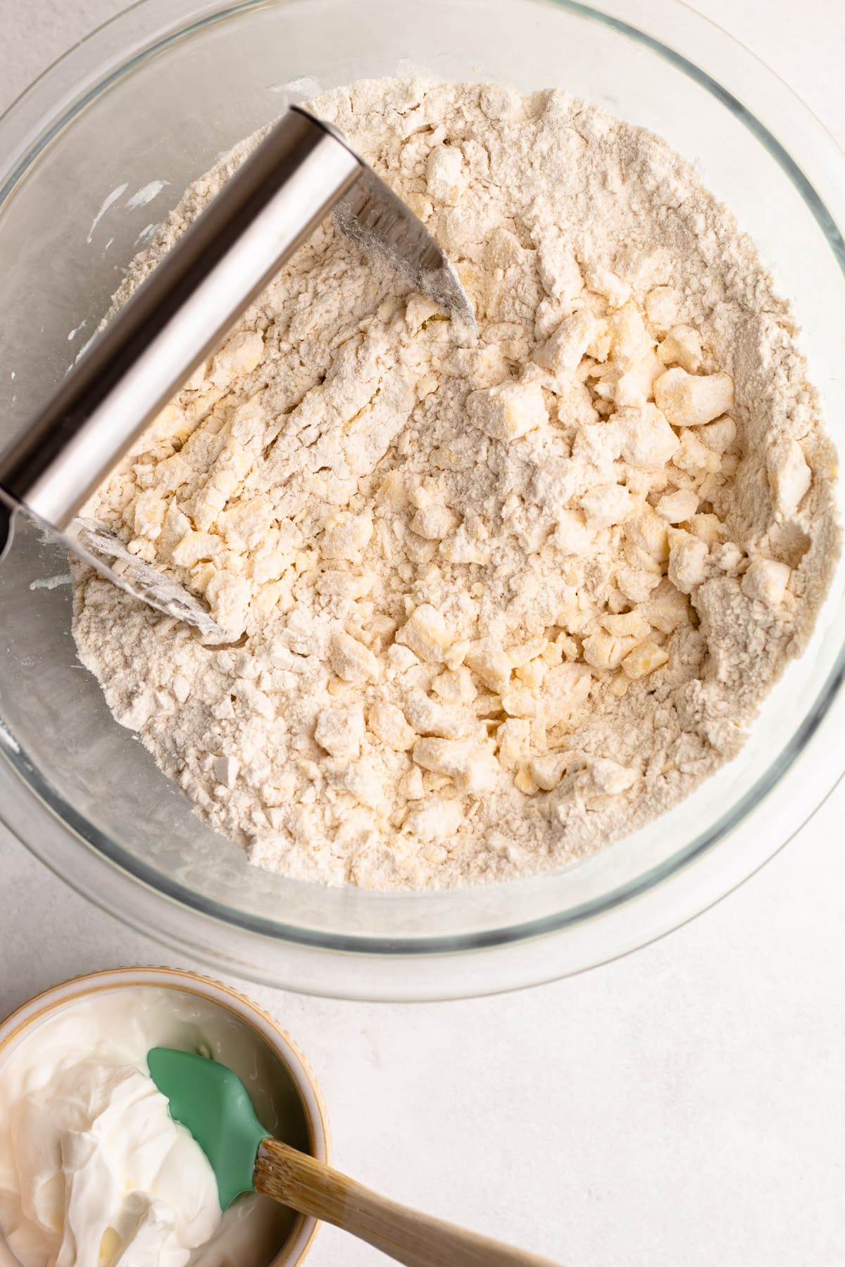 Pie crust ingredients in a bowl.