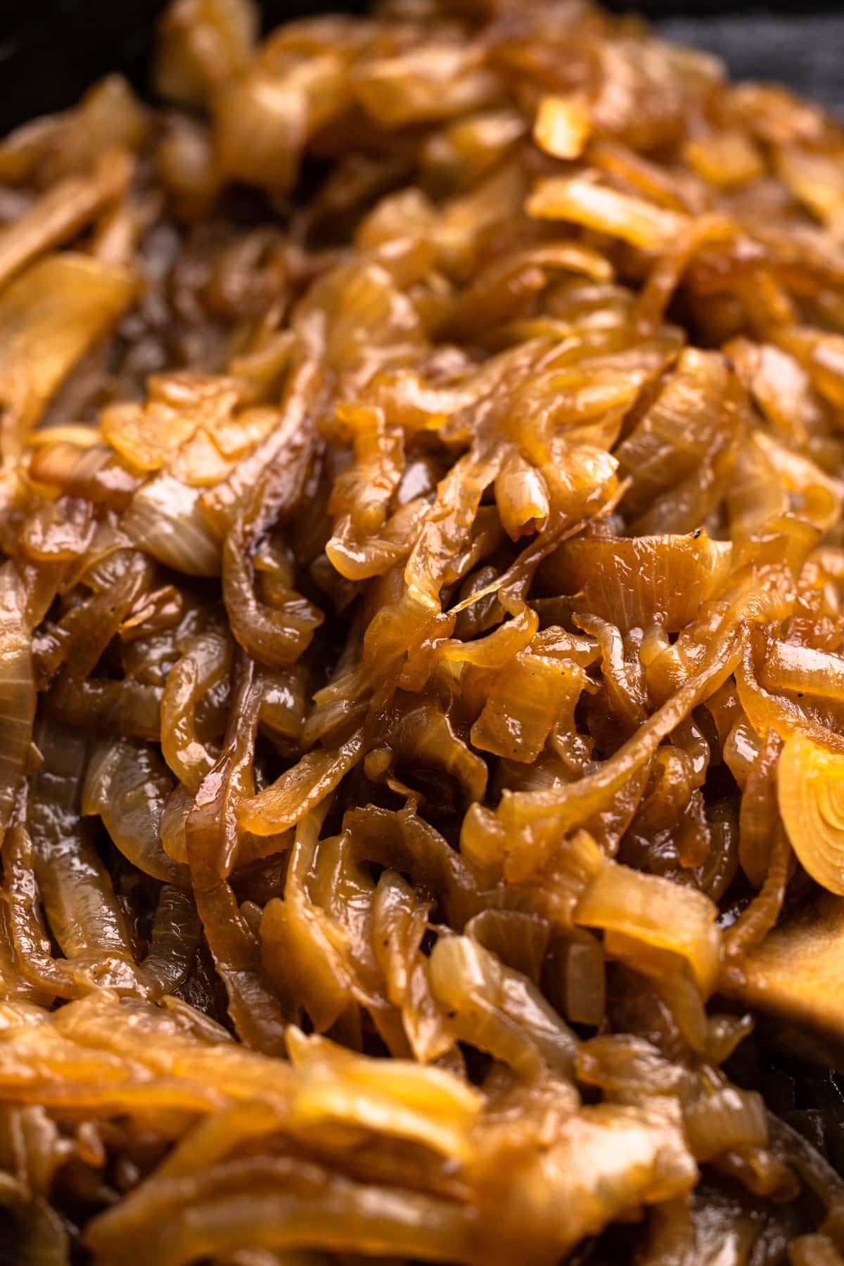 Caramelized onions in a skillet.