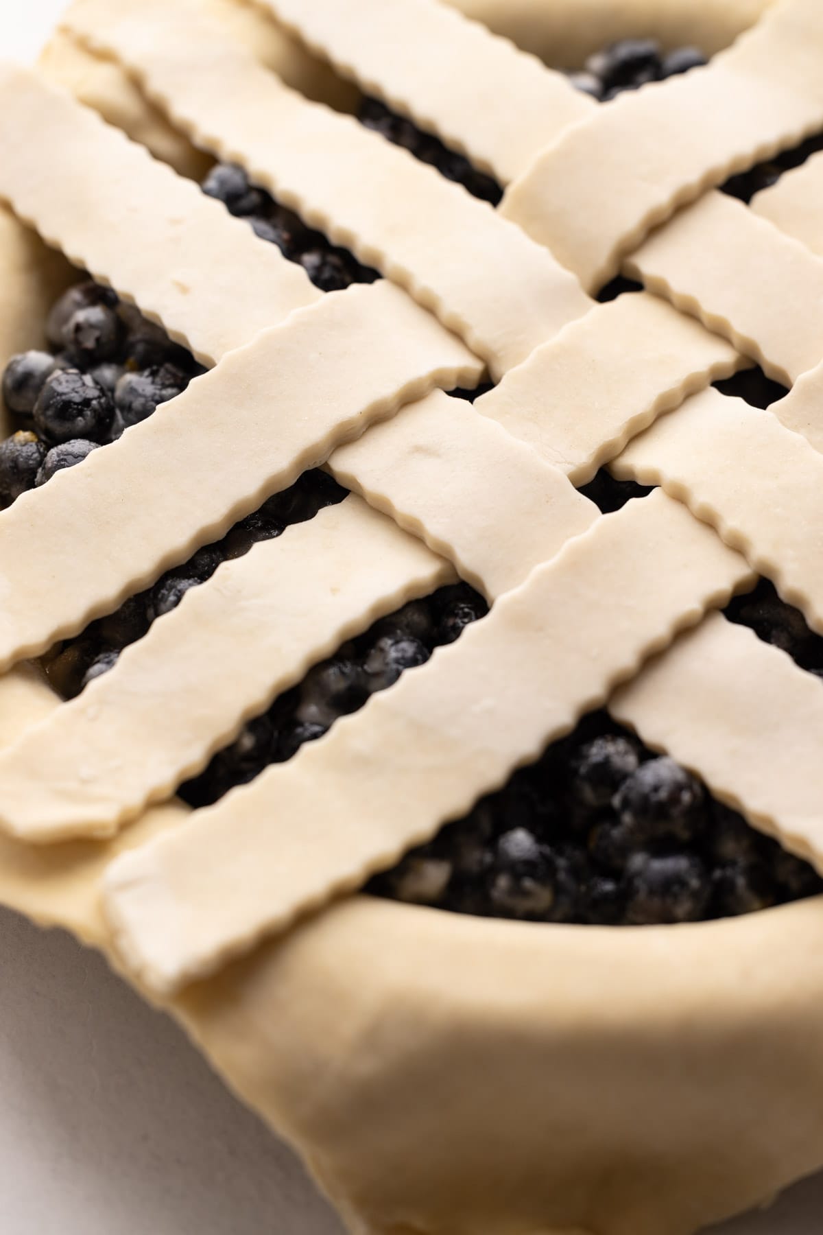 A blueberry pie with a lattice
