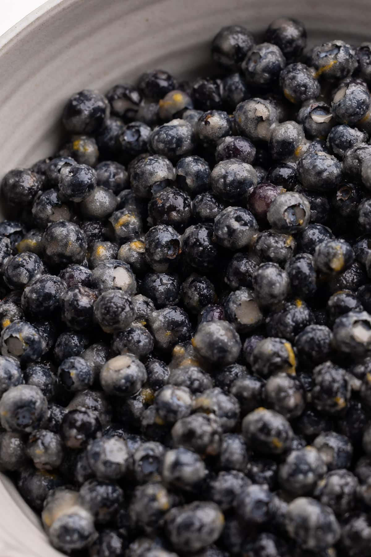 Blueberry pie filling in a bowl.