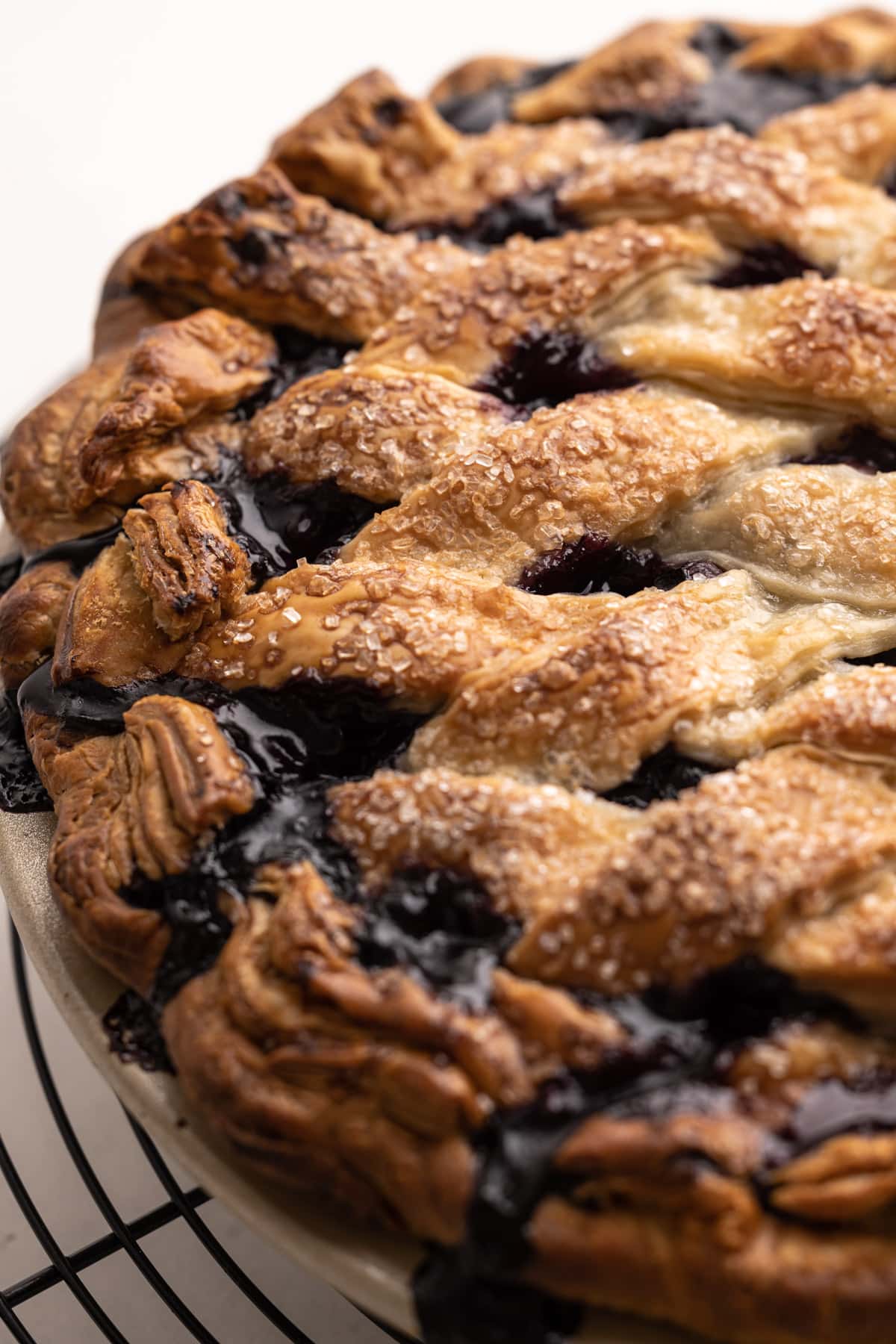 A fully baked blueberry pie.