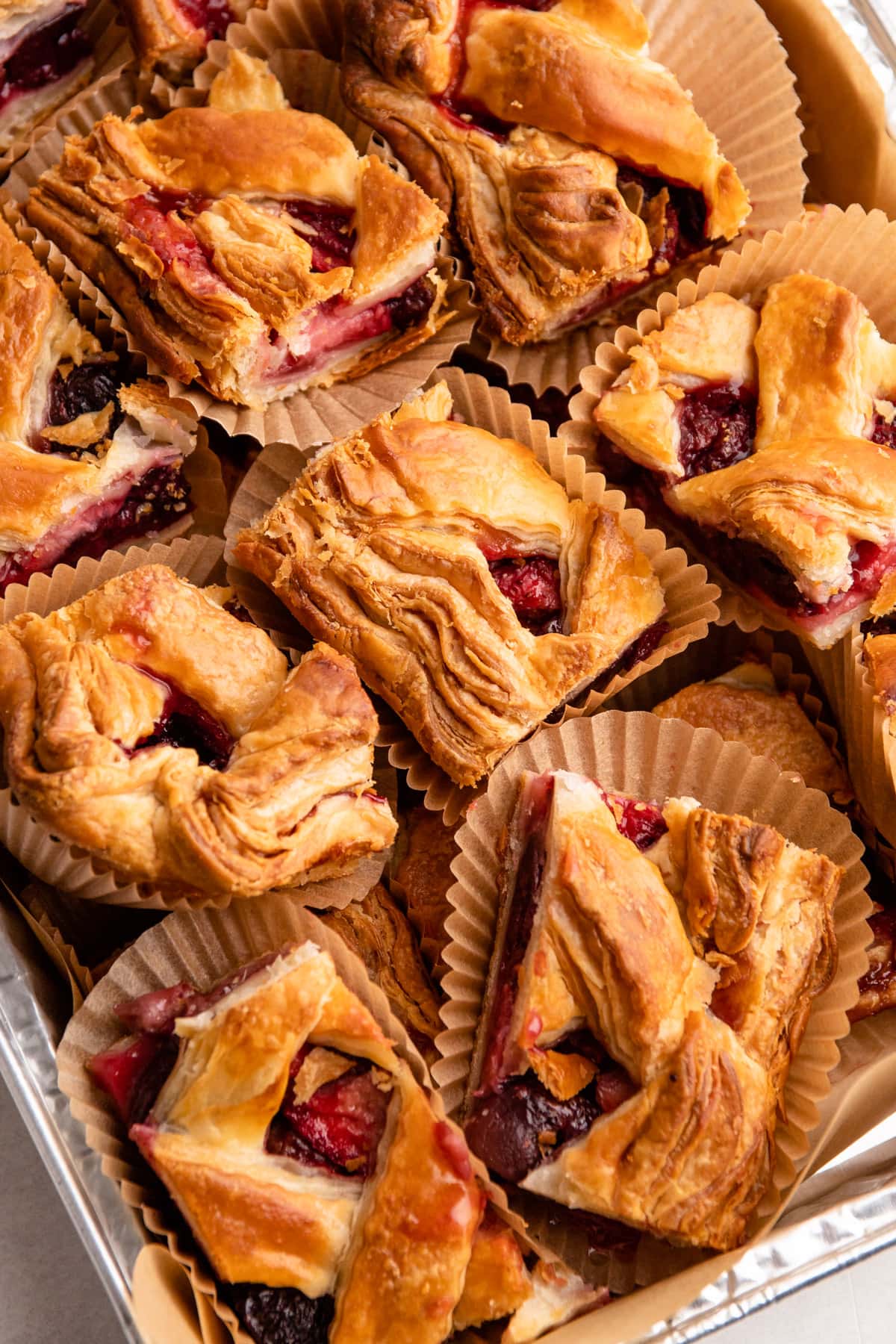 Flaky pie crust in a strawberry slab pie recipe.