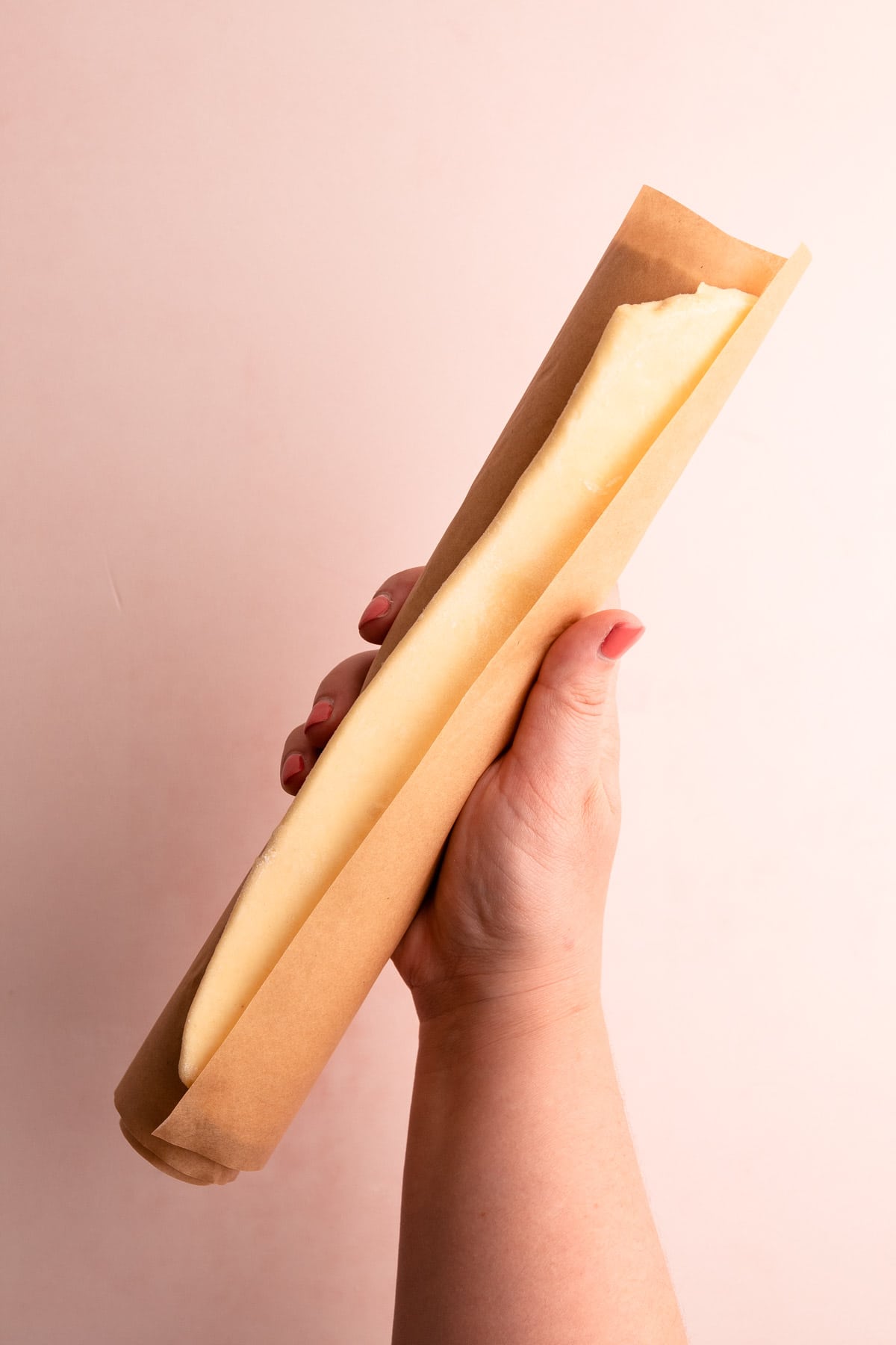 Puff pastry rolled into a cylinder for easy storage.