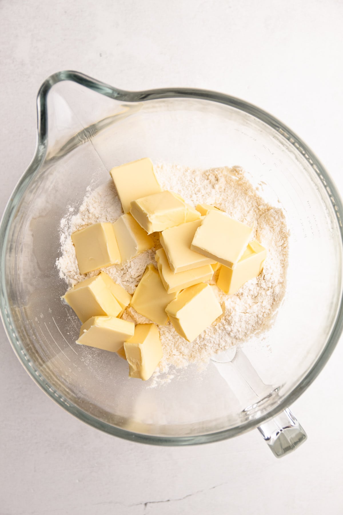 Flaky pie crust ingredients in a stand mixer.