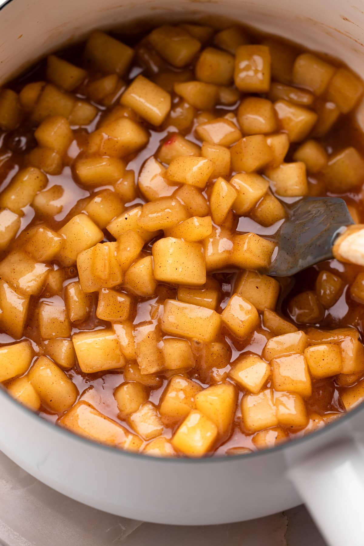 Cooked apples for apple turnover filling.