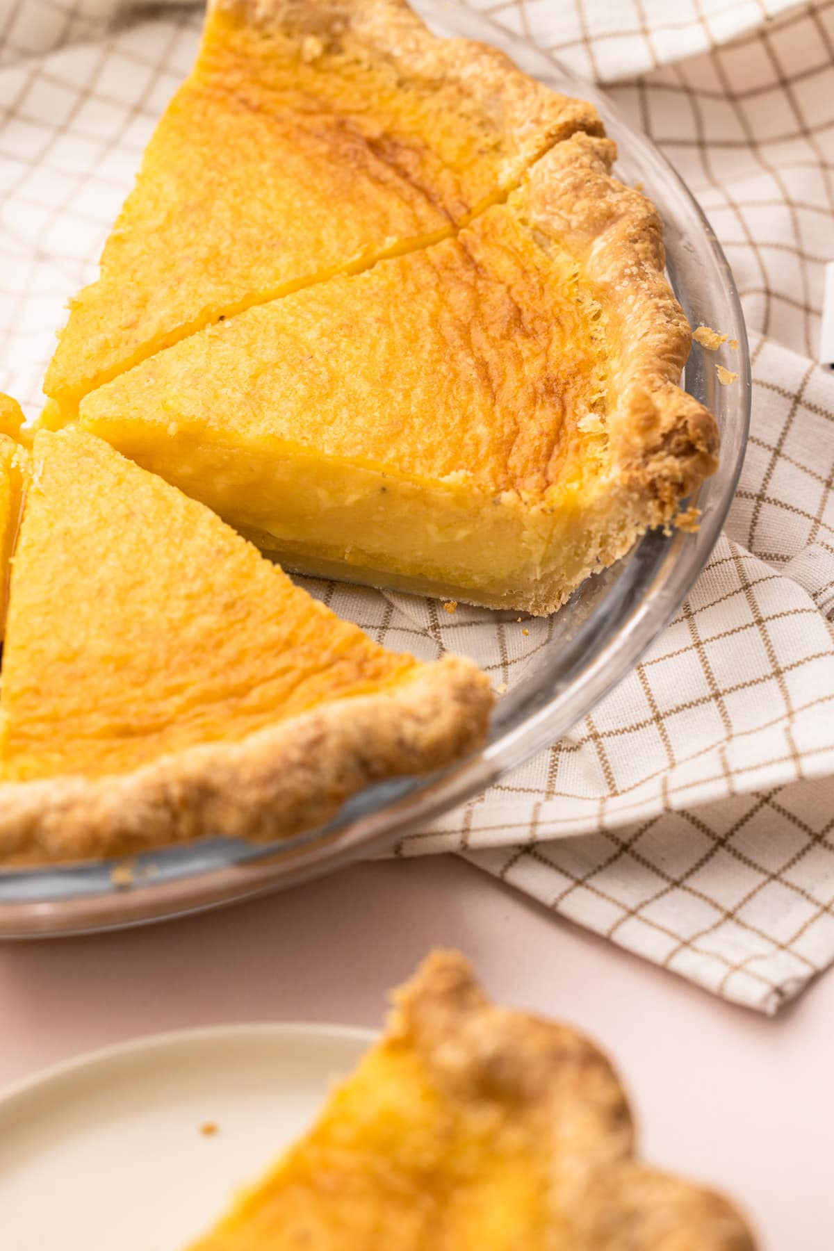 A baked chess pie made with a pate sucree pastry.