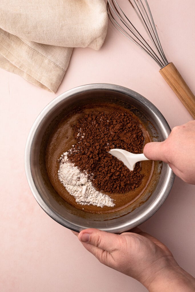 Unbaked hot cocoa pie filling in a bowl.