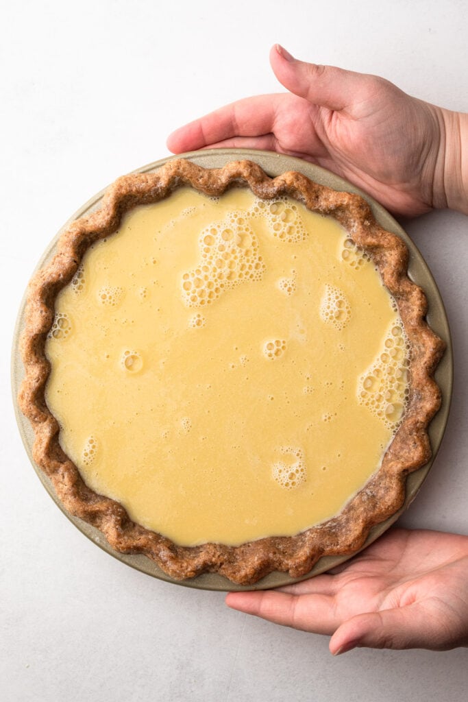 An unbaked maple buttermilk pie.