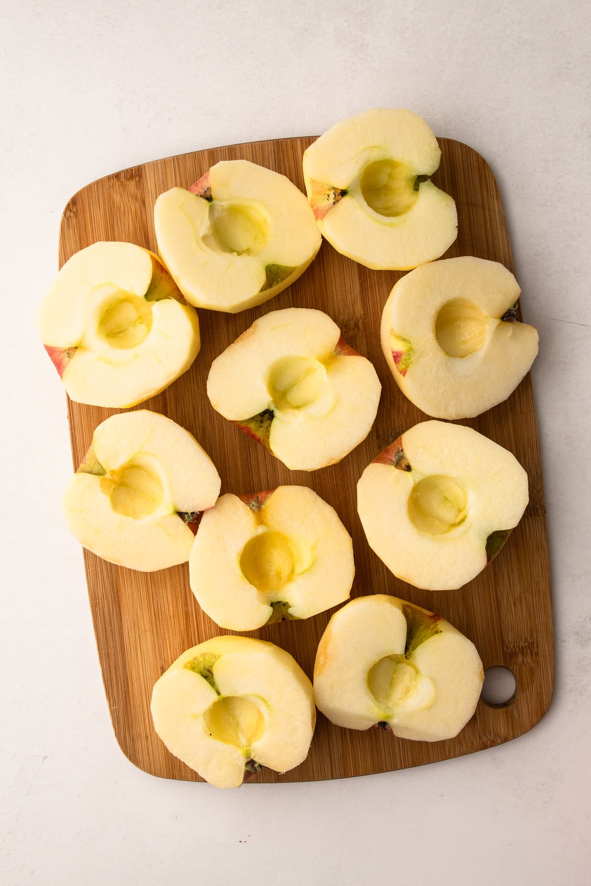 Apples, peeled, cut in half and cored.