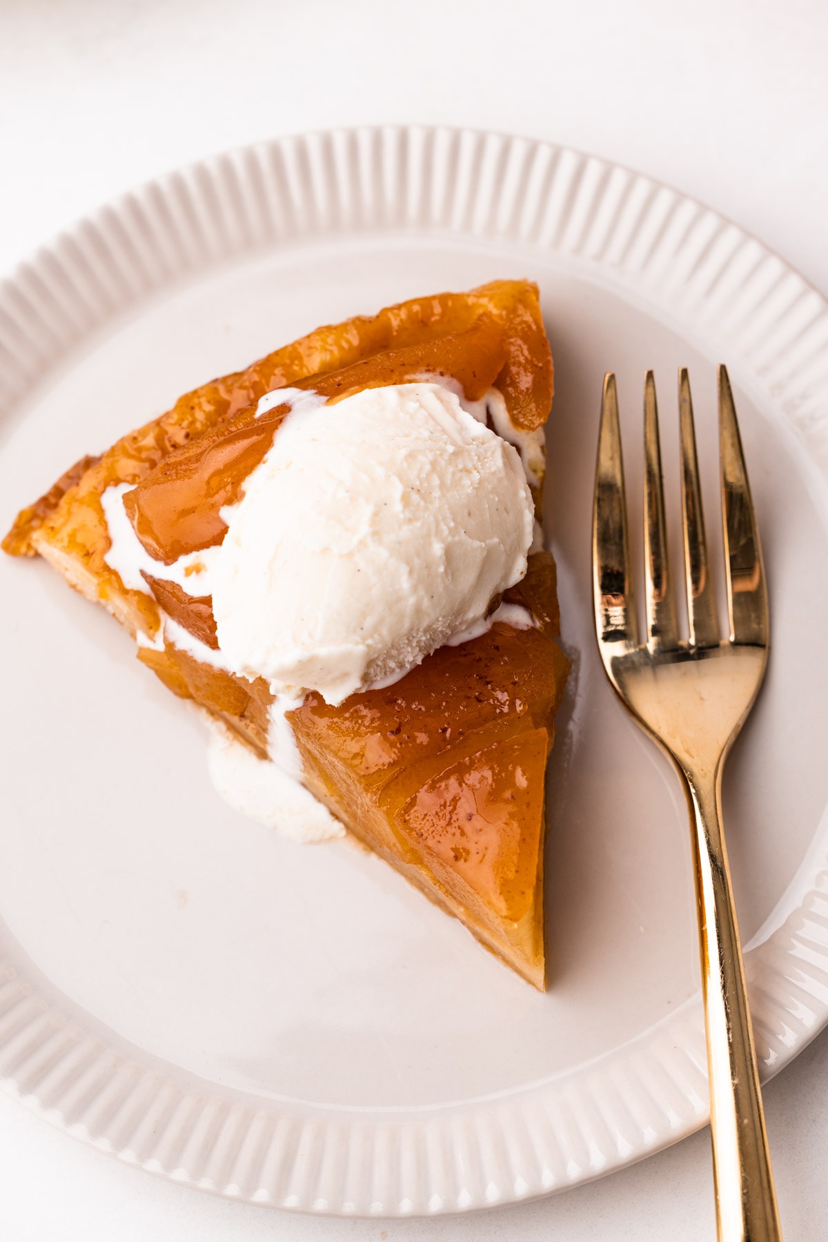 A slice of apple tarte tatin.