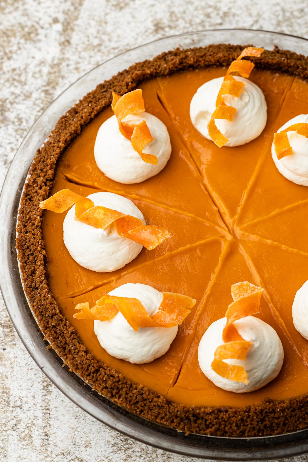 A carrot pie with honey in a biscoff cookie crust.