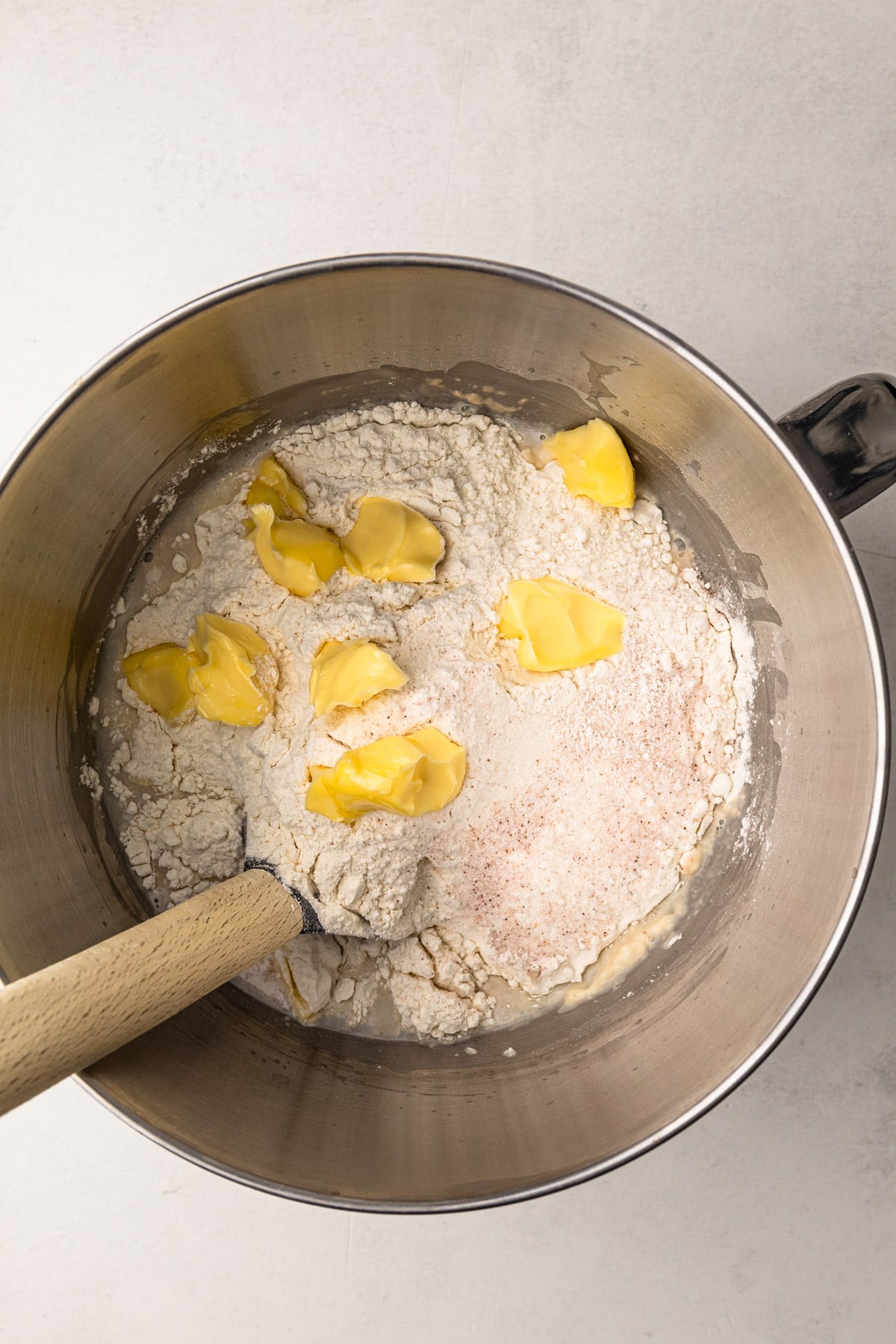 Making the croissant dough in a stand mixer.