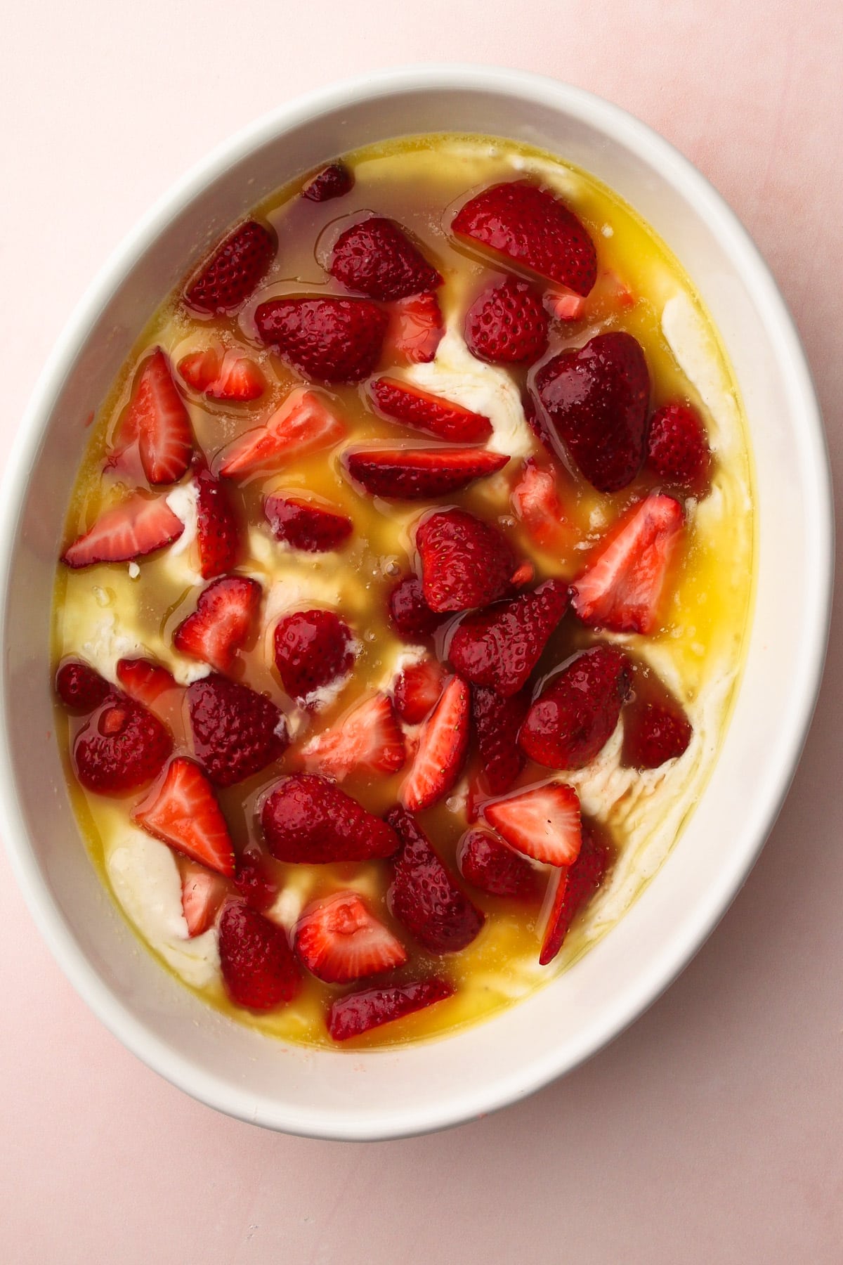 An unbaked strawberry cobbler.