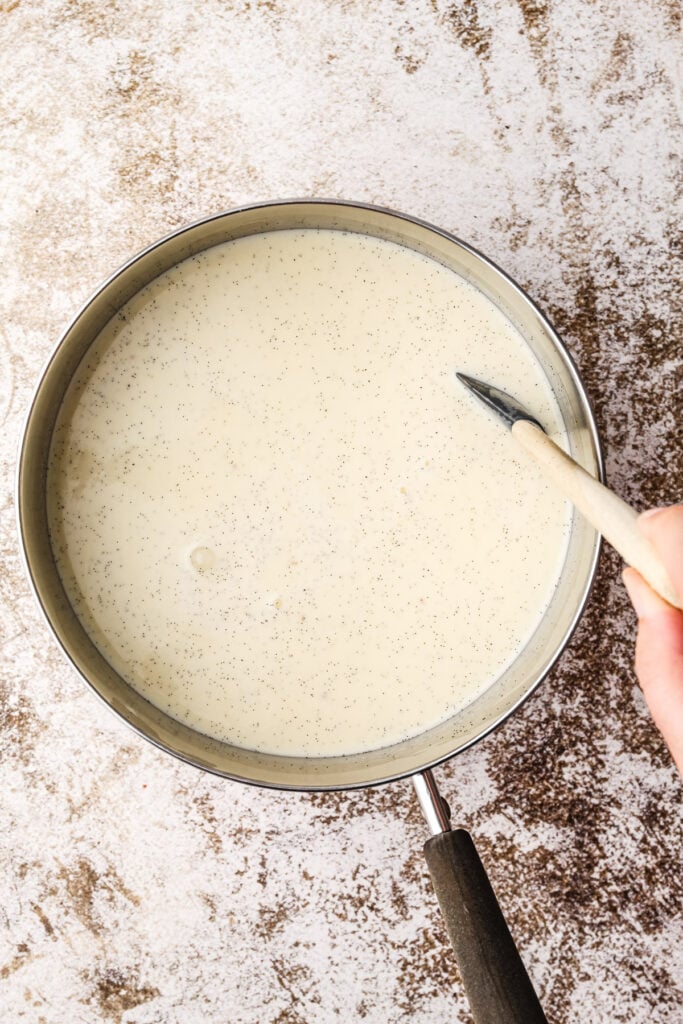 Making vanilla bean ice cream.