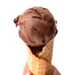A scoop of chocolate ice cream.