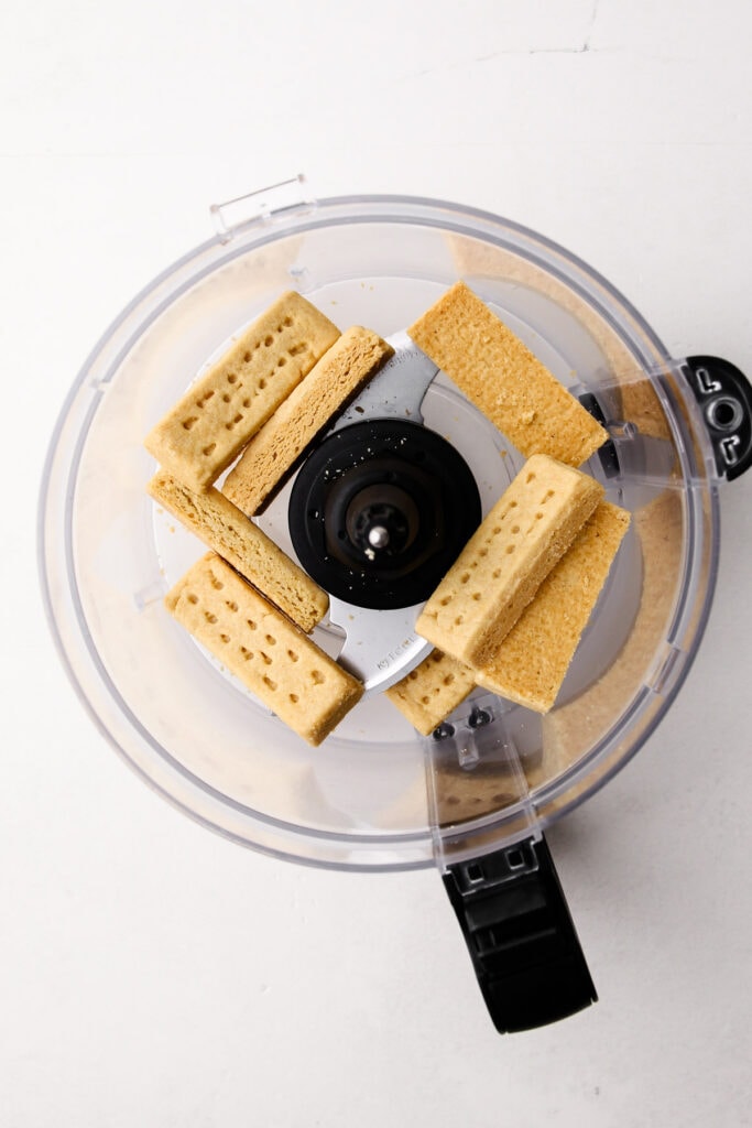 Shortbread cookies in a food processor.